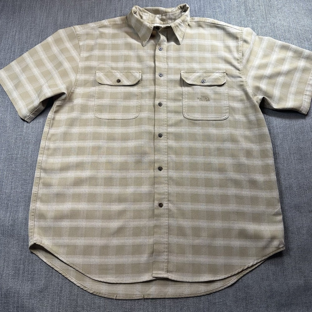 The North Face Mens XL Beige Short Sleeve Button Up Shirt Casual Outdoor Hiking
